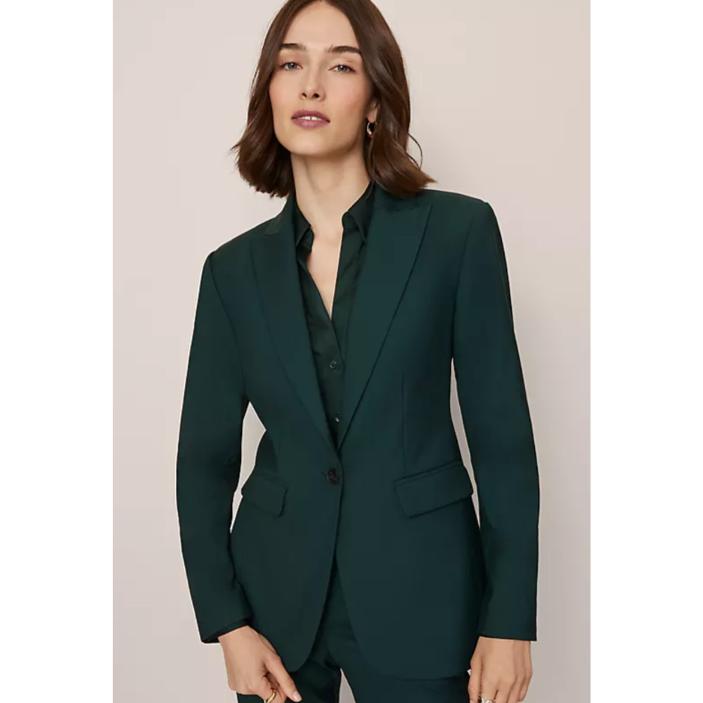 NEW ANN TAYLOR PINE GROVE GREEN FITTED LONG BLAZER JACKET SZ 8